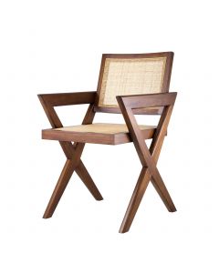 Aristide Classic Brown Dining Chair with Rattan Cane Webbing