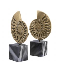 Ammonite Vintage Brass Object on Black Marble Base - Set of 2 side