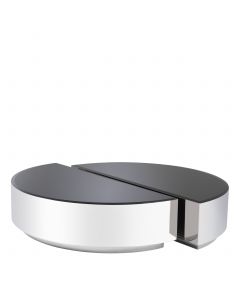 Astra Polished Stainless Steel & Black Glass Coffee Table - Set of 2