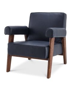 Milo Blue Leather & Brown Oak Armchair 