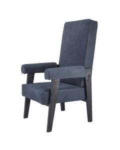 Milo Blue Nubuck Leather & Black Oak High Back Armchair