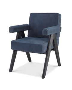 Matteus Blue Nubuck Leather & Black Oak Dining Arm Chair - Ex Display 
