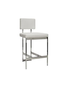 Worlds Away Baylor Nickel Counter Stool with White Vinyl Cushion