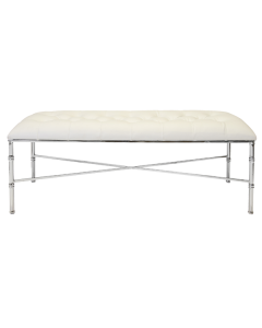 Worlds Away Stella Nickel Plated Bamboo bench with white vinyl unholstery