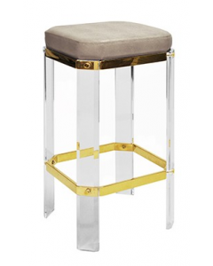 DORSEY ACRYLIC BAR STOOL WITH BRASS AND BROWN SHAGREEN