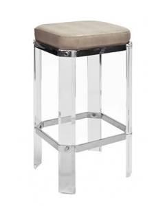 DORSEY ACRYLIC BAR STOOL WITH NICKEL AND BROWN SHAGREEN 