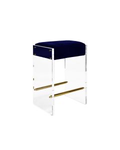Indy Acrylic & Brass Counter Stool with Navy Velvet Cushion