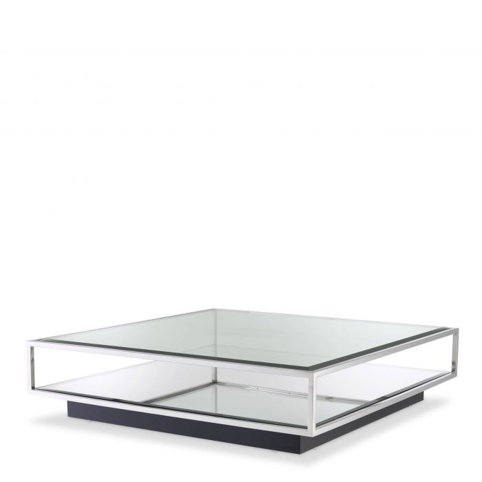 Tortona Polished Stainless Steel Coffee, Large Mirrored Glass Coffee Table
